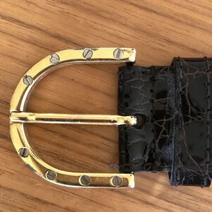 Crocodile leather Belt Nailhead Buckle Made in Italy Designer Black Women's 34"